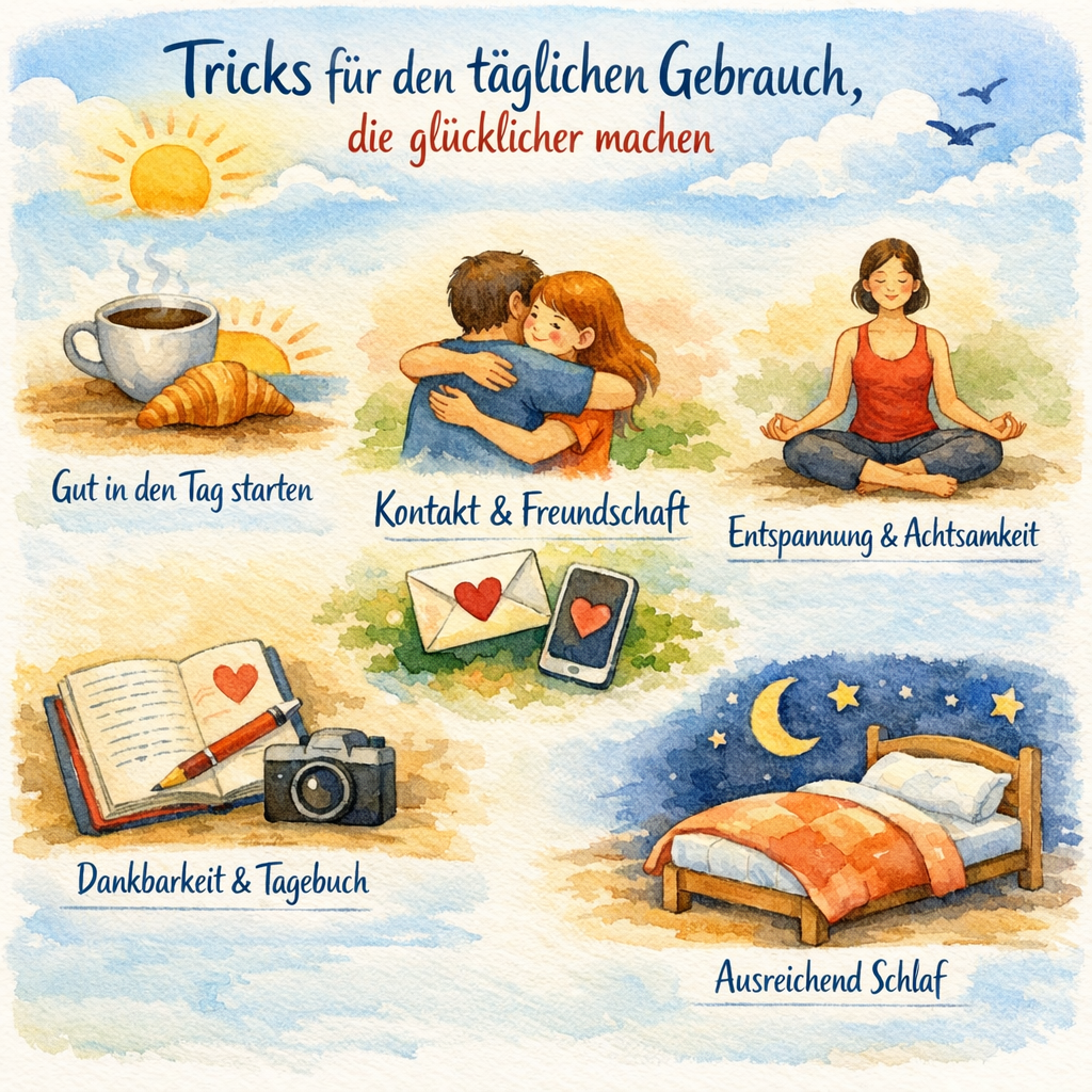Tipps die glücklicher machen, für den täglichen Gebrauch.